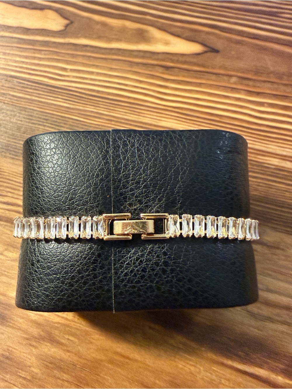 Gold Plated Crystal Clear Bracelet - Statement Tennis Bracelet - Picture 4 of 14